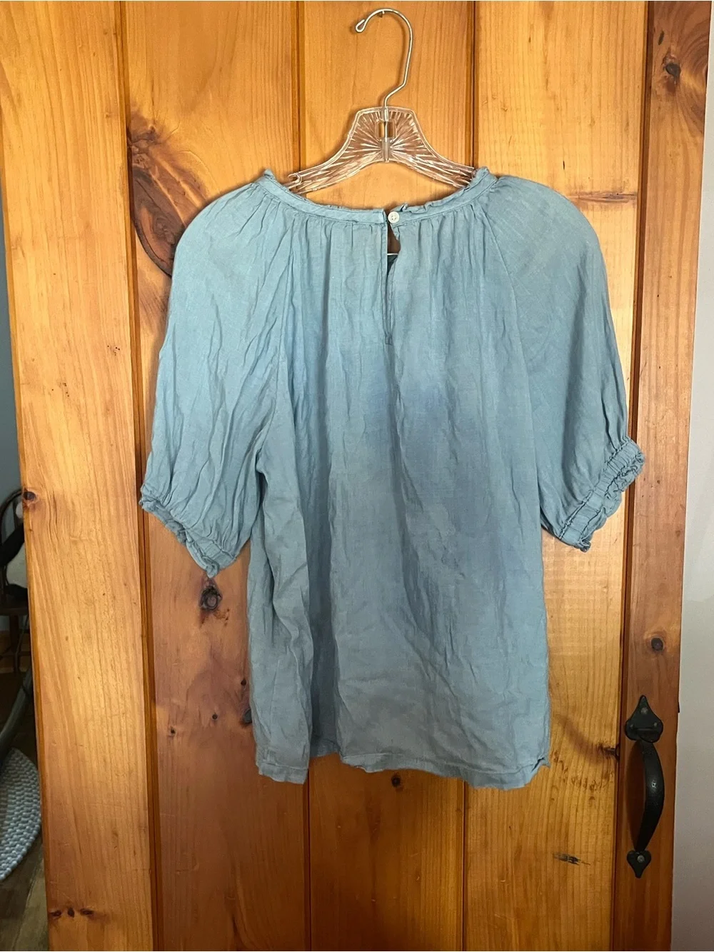 LOFT Light Blue Gathered Neck Peasant Top